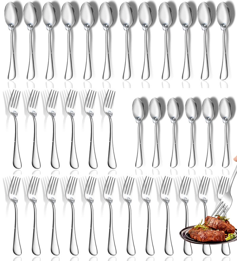 Scent Time Spoons and Forks Set, Set of 30 Top Food Grade Stainless Steel Forks and Spoons Silverware Set, Kitchen Utensils Forks (8 Inch) and Spoons (6.69 Inch) Cutlery Set, Mirror Finish & Dishwasher Safe - Image 1