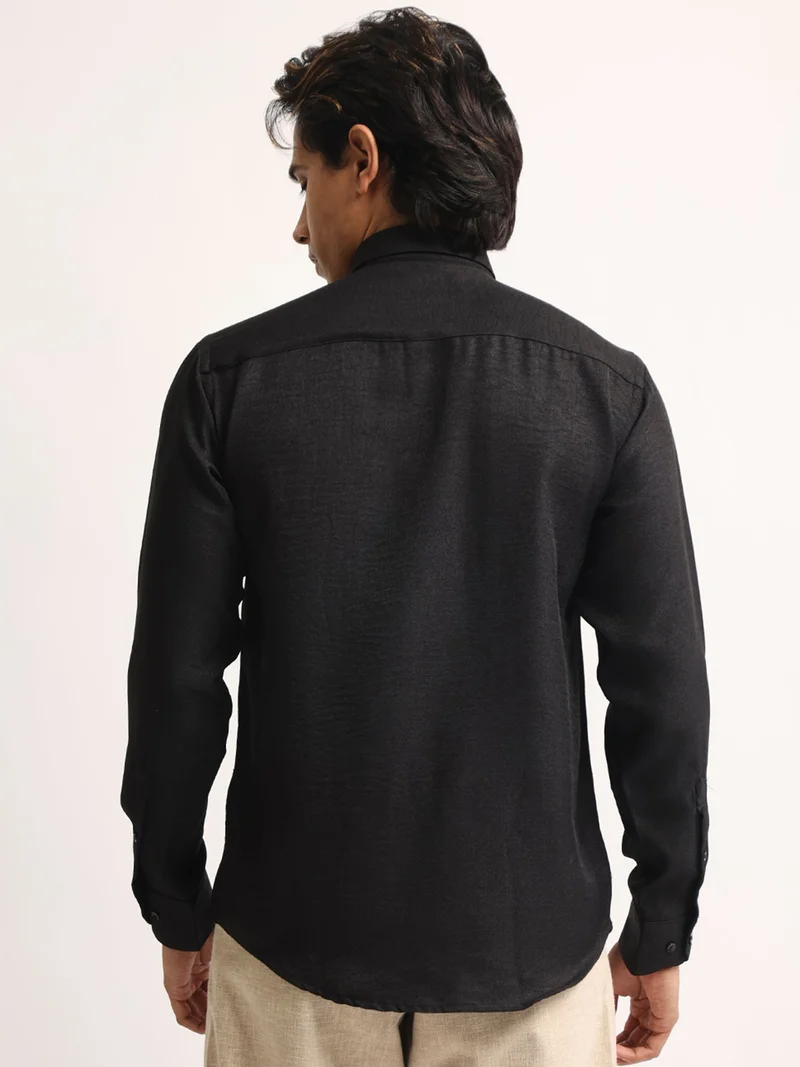 Maniac  Maniac Mens Solid collared Neck Full Sleeve Super Twill Fabric Black Shirt for Men | Best Price UAE