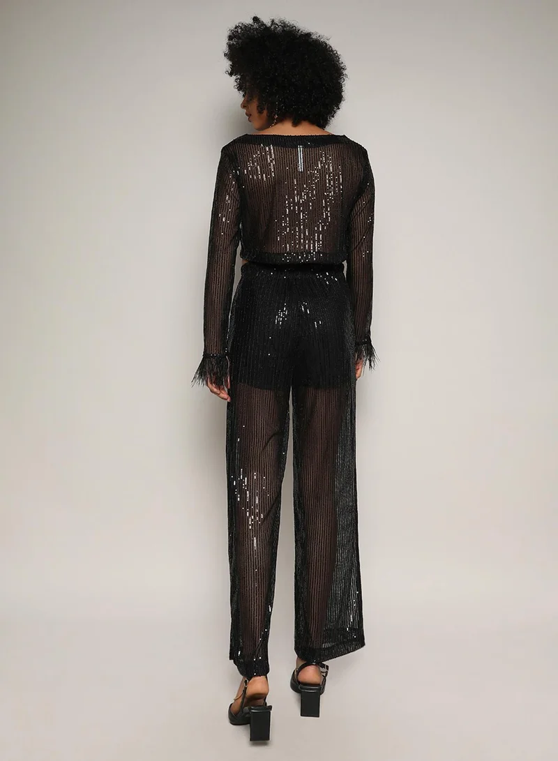 PINACOLADA Women's Onyx Black Sheer Sequin Co-Ord Set