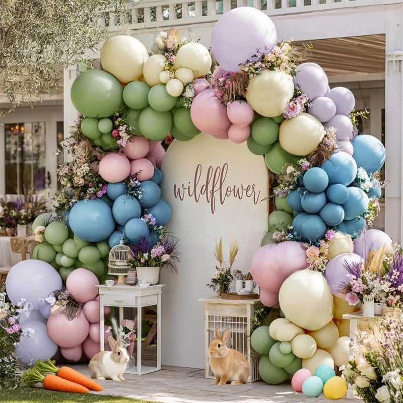 Pinbra Blue Green Pink Balloon Garland Double Stuffed Sage Green Dusty Blue Pink Purple Lavender Balloons Pastel Balloon Arch Kit for Easter Birthday Baby Shower Gender Reveal Flower Tea Party Decorations - Image 2