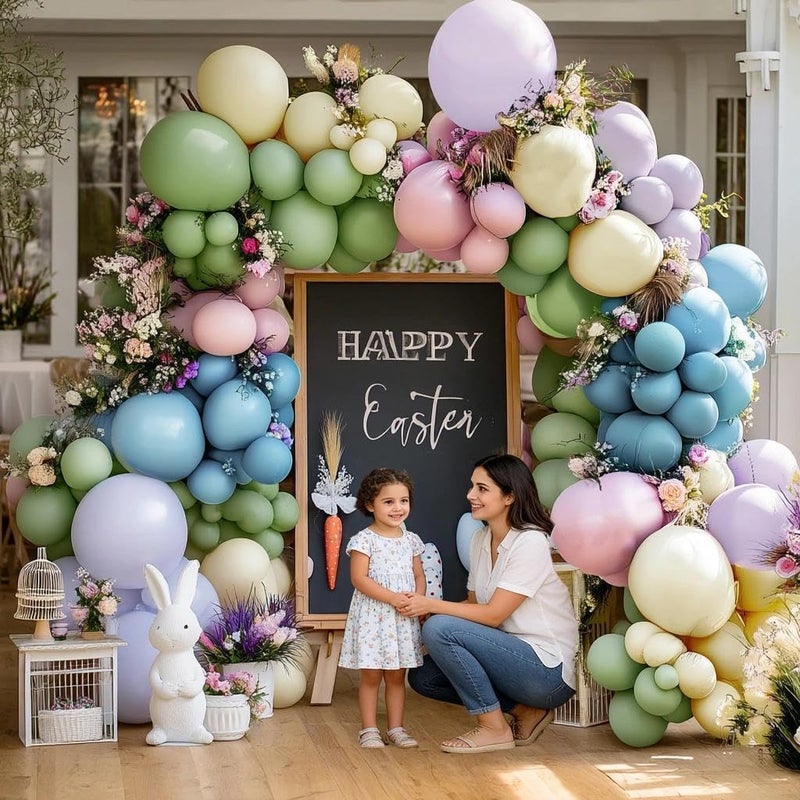 Pinbra Blue Green Pink Balloon Garland Double Stuffed Sage Green Dusty Blue Pink Purple Lavender Balloons Pastel Balloon Arch Kit for Easter Birthday Baby Shower Gender Reveal Flower Tea Party Decorations - Image 5