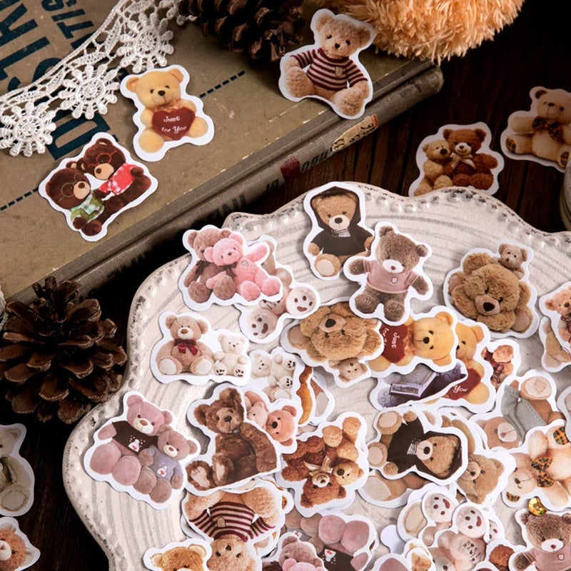 Doraking 46PCS Cute Boxed DIY Decoration Mini Size Bear Theme Adhesive Paper Stickers for Laptop Planners Scrapbook Cups Diary Notebooks Album Phone Case (Toy Bear) - Image 1