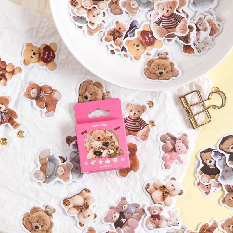 Doraking 46PCS Cute Boxed DIY Decoration Mini Size Bear Theme Adhesive Paper Stickers for Laptop Planners Scrapbook Cups Diary Notebooks Album Phone Case (Toy Bear) - Image 5