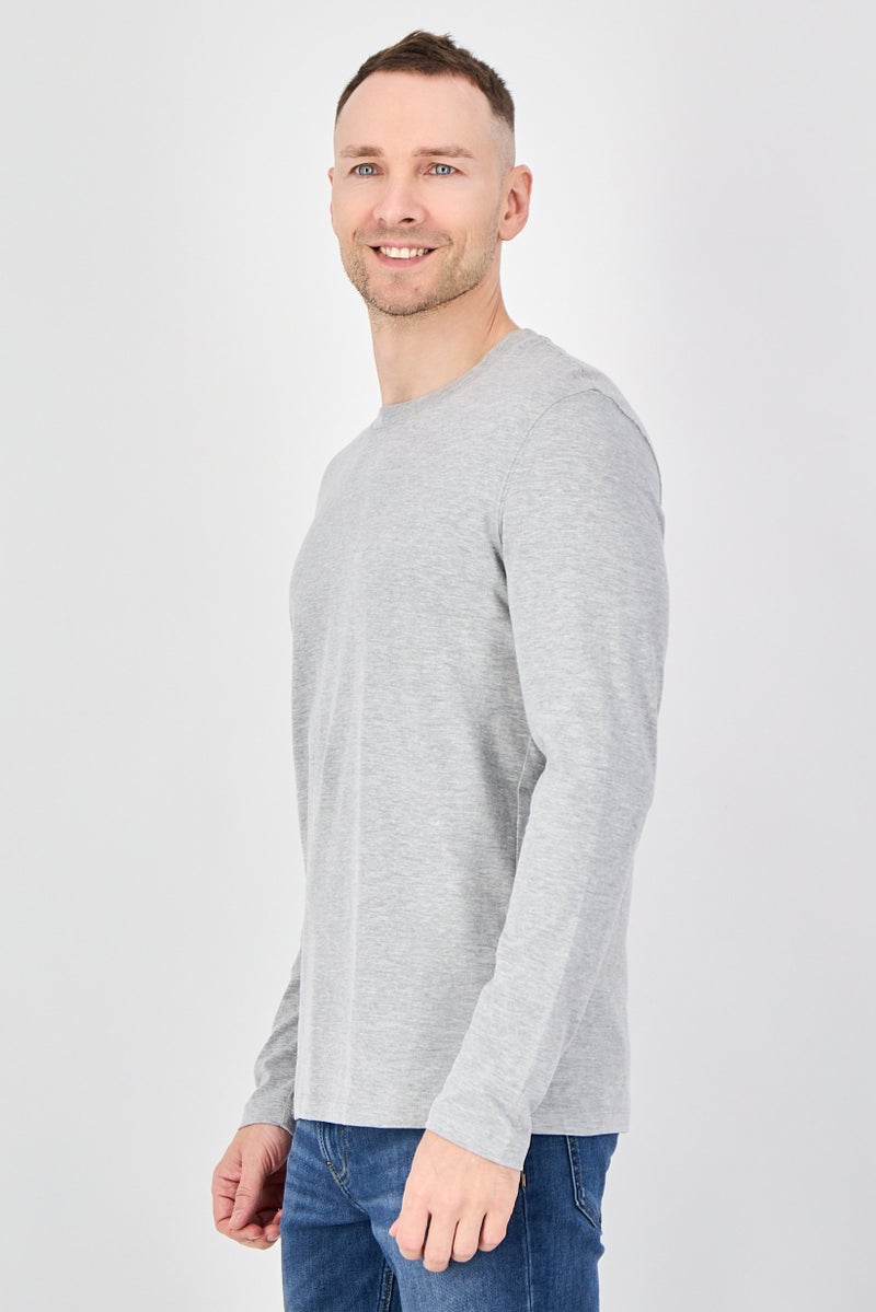 Celio Men Crew Neck Long Sleeve Plain T-Shirts, Light Grey - Image 2
