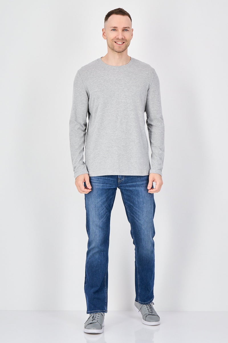 Celio Men Crew Neck Long Sleeve Plain T-Shirts, Light Grey - Image 4