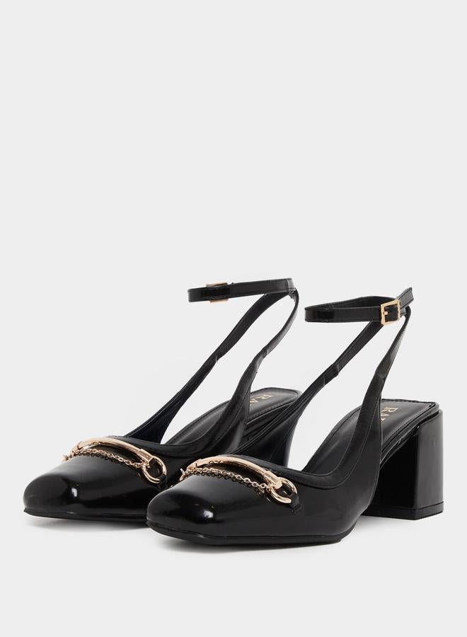 Raid Black Ankle Strap Square Toe Shoes - Image 3