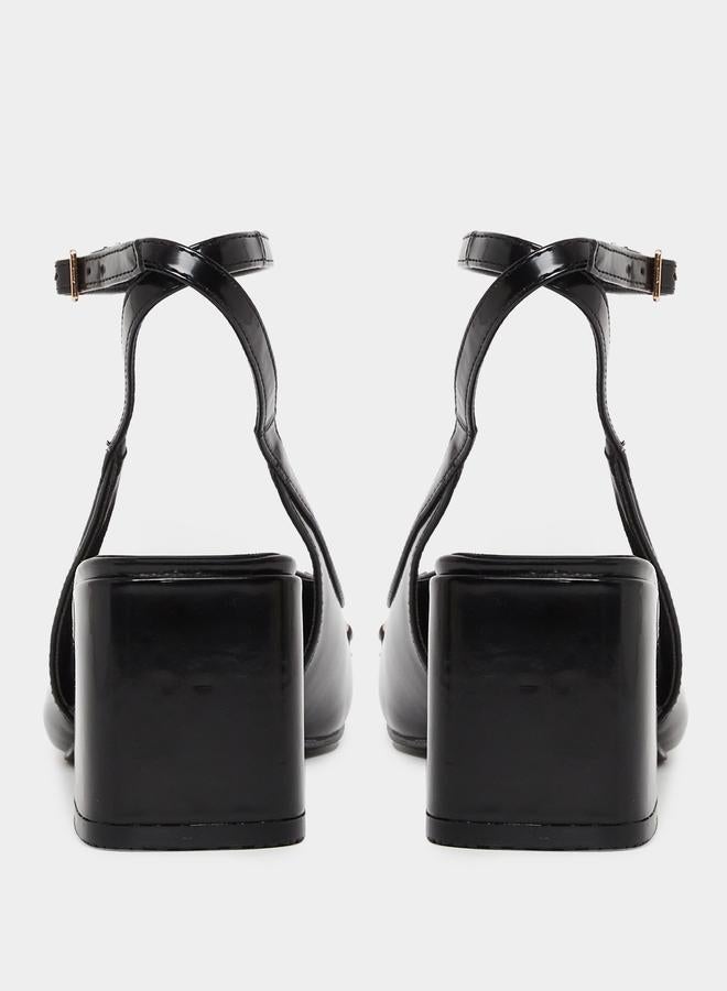 Raid Black Ankle Strap Square Toe Shoes - Image 5