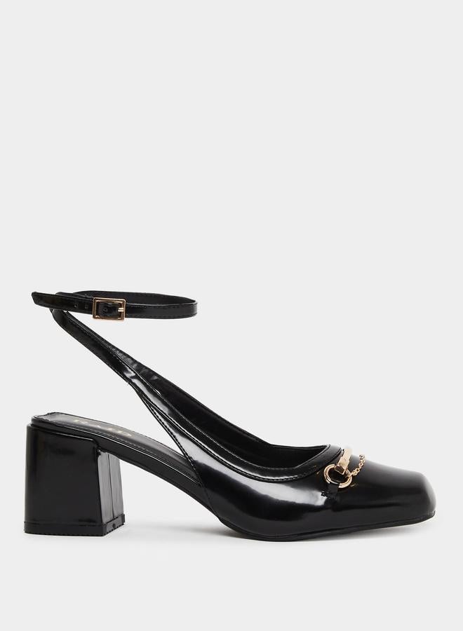 Raid Black Ankle Strap Square Toe Shoes - Image 1