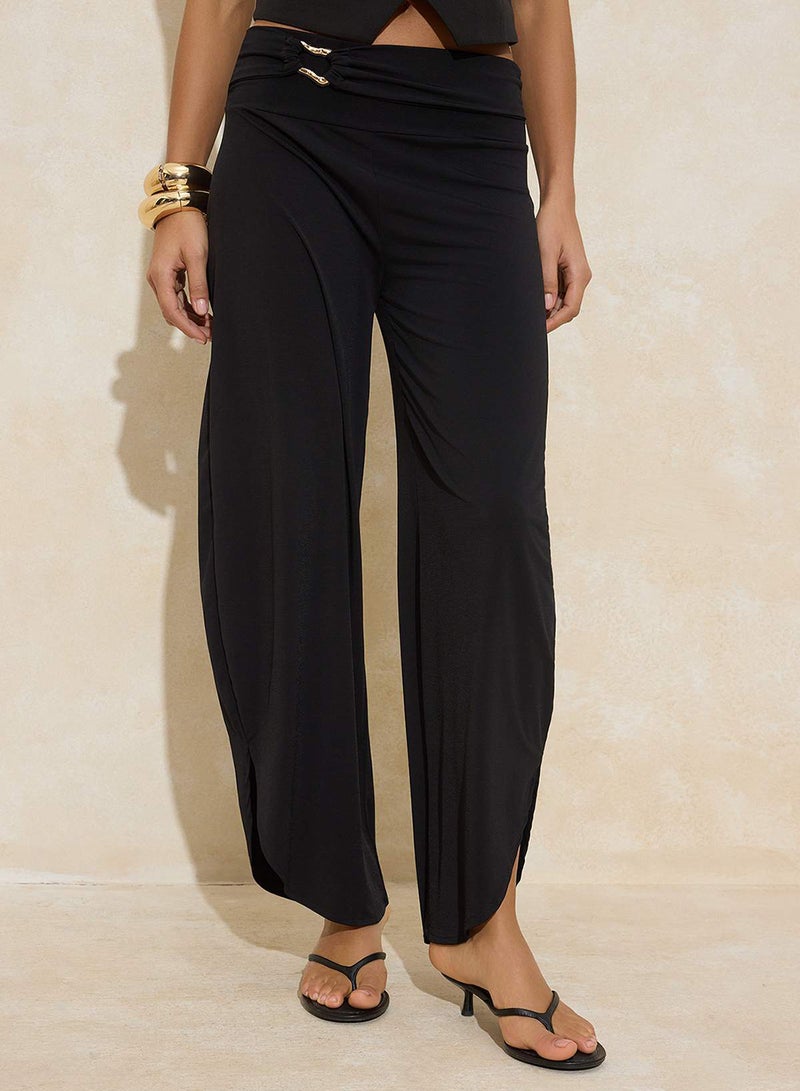 trendyol Black Barrel Transitional Elasticized Regular Waist Stretch Knitted Trousers with Accessory Detail Twoss26Pl00001 - Image 3