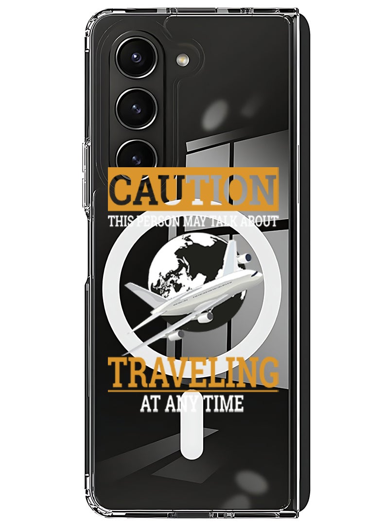 Theodor Magnetic Case for Samsung Galaxy Z Fold 6 Compatible with MagSafe Wireless Charging, Shockproof Phone Bumper Cover Caution Travelling at anytime - Image 1