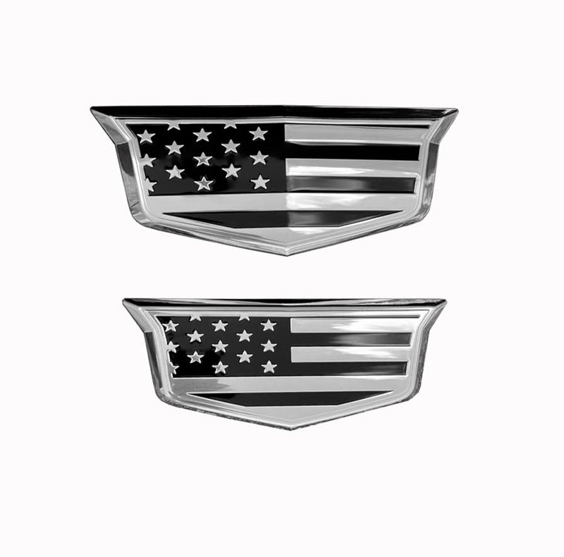 American Black Flag Aluminum Overlay Grill Front Taigate Emblems Set for Escalade 20152020 Black Chrome