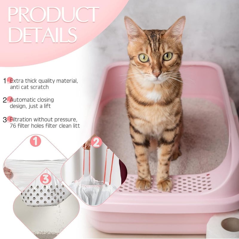 SWIUKPHE 28 Count Jumbo Sifting Cat Litter Bags, 36 x 18 Inch Extra Large Thick Cat Litter Box Liners with Holes Disposable Thick Scratch Resistant Cat Litter Bags Drawstring Litter Box Liners for Litter Box - Image 3