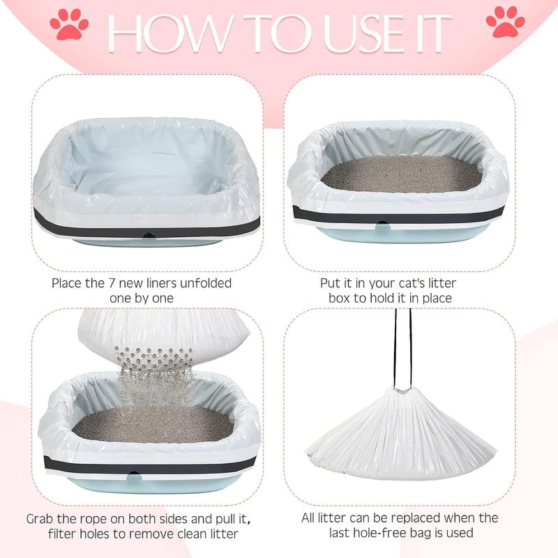 SWIUKPHE 28 Count Jumbo Sifting Cat Litter Bags, 36 x 18 Inch Extra Large Thick Cat Litter Box Liners with Holes Disposable Thick Scratch Resistant Cat Litter Bags Drawstring Litter Box Liners for Litter Box - Image 4