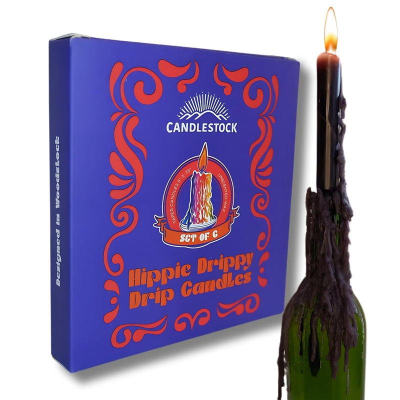 Candlestock Hippie Drippy Drip Candles Pack of 6 Dripping Tapers Wine Bottle Melting Candles Black