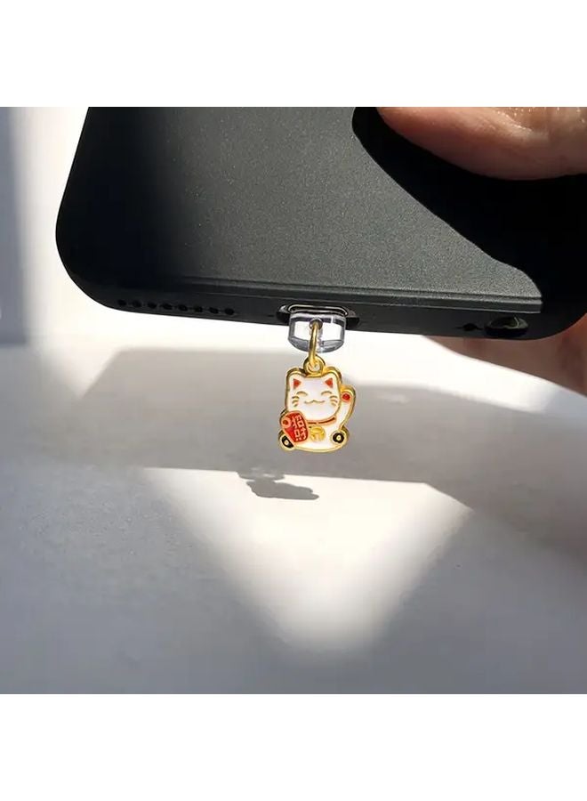 Mini Lucky Cat Phone Dust Plug For Iphone 6 14 Charging Port Anti Dust Pendant - Image 2