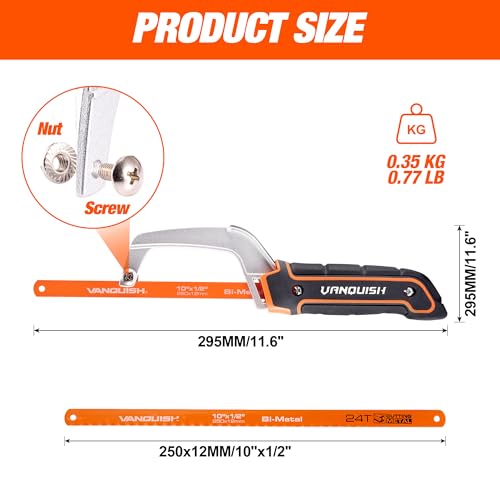 VANQUISH Aluminum Frame Mini Wood Hack Saw with 2 Piece Extra Flexible Bi-Metal HSS Blades Cutter Hand Hacksaw for Woodworking and Metal NW4851 - Image 2