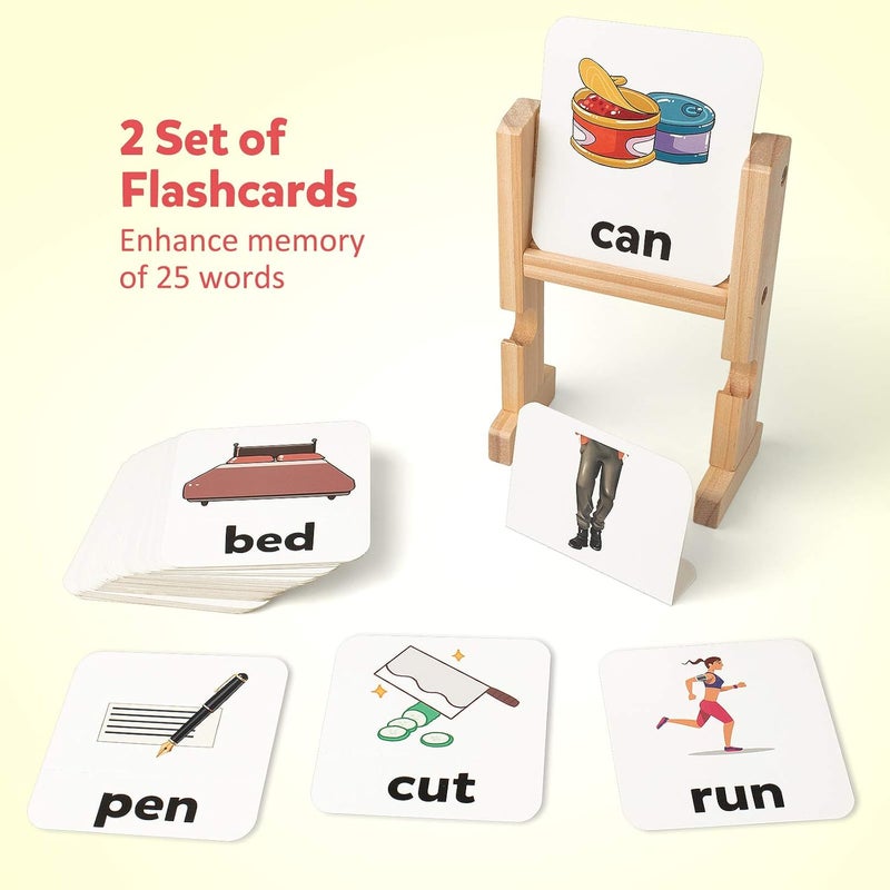 Coogam Wooden Reading Blocks Short Vowel Rods Spelling Games, Flash Cards Turning Rotating Letter Puzzle for Kids, Sight Words Montessori Spinning Alphabet Learning Toy for Preschool Boys Girls - Image 5
