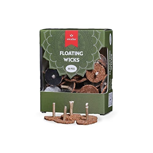 Swaha Round Floating Wicks(50 Pieces), Brown Colour Wicks for Decoration and Meditation - Pack of 1 - Image 1