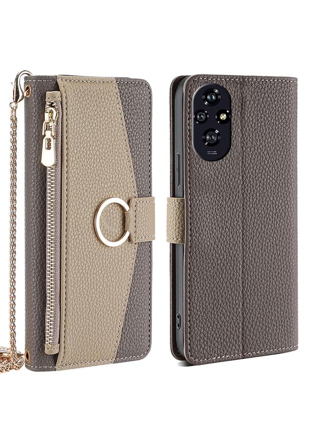 زبون جراب هاتف Honor 200 5G Crossbody مصنوع من الجلد بنسيج الليتشي - Image 1