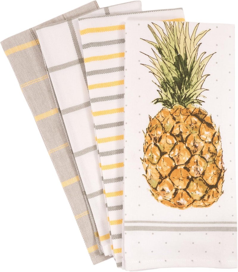 KAF Home Pantry Pineapple Kitchen Dish Towel Set of 4 100Percent Cotton 18 x 28inch
