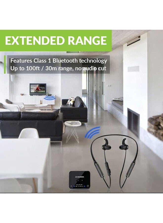 Avantree HT4186 Wireless Neckband Headphones Earbuds for TV Watching & PC with Bluetooth Transmitter Set, for Optical Digital Audio, RCA, 3.5mm AUX Ported TVs, Plug & Play, No Delay, Long Range - Image 4