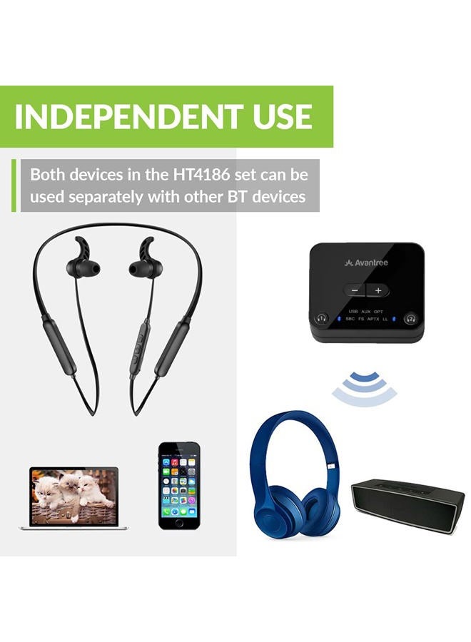Avantree HT4186 Wireless Neckband Headphones Earbuds for TV Watching & PC with Bluetooth Transmitter Set, for Optical Digital Audio, RCA, 3.5mm AUX Ported TVs, Plug & Play, No Delay, Long Range - Image 5