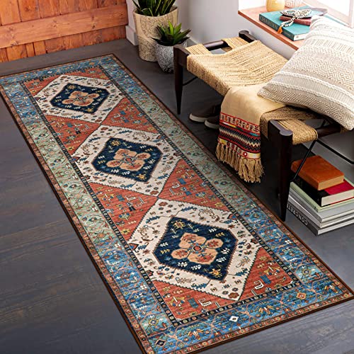 La Home Lahome Boho Hallway Runner Rug - 2x6 Kitchen Runner Rugs Non Skid Washable Non-Slip Laundry Room Rug Throw Low-Plie Bathroom Oriental Distressed Carpet for Entrance Bedroom Living Room Adelyn - Image 1