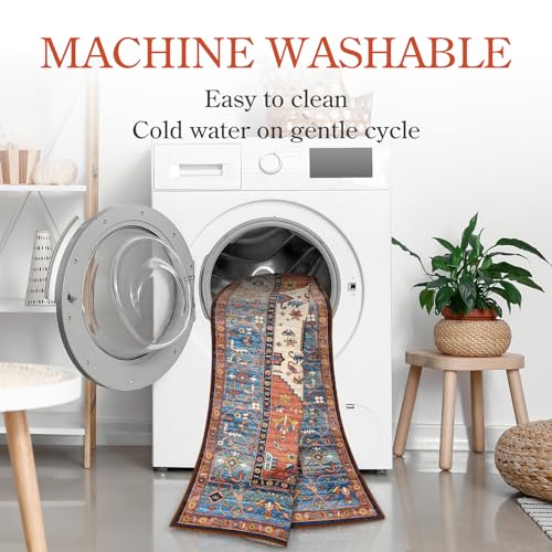 La Home Lahome Boho Hallway Runner Rug - 2x6 Kitchen Runner Rugs Non Skid Washable Non-Slip Laundry Room Rug Throw Low-Plie Bathroom Oriental Distressed Carpet for Entrance Bedroom Living Room Adelyn - Image 5