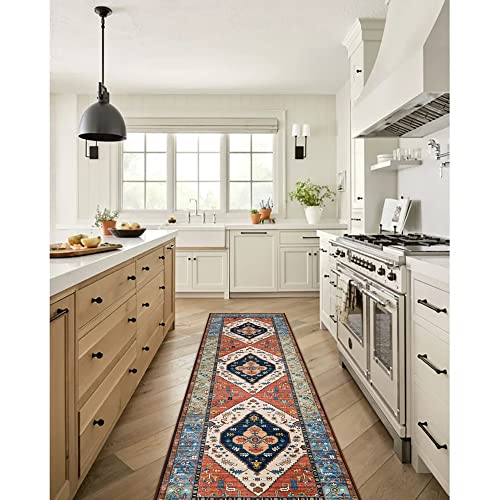 La Home Lahome Boho Hallway Runner Rug - 2x6 Kitchen Runner Rugs Non Skid Washable Non-Slip Laundry Room Rug Throw Low-Plie Bathroom Oriental Distressed Carpet for Entrance Bedroom Living Room Adelyn - Image 3