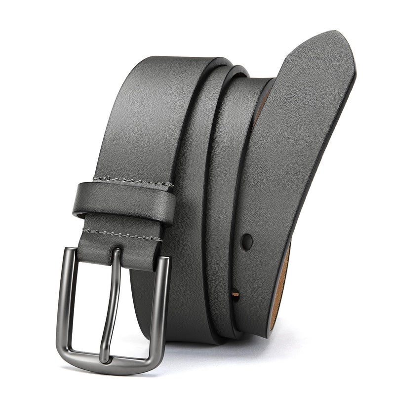 CHAOREN Leather Belt for Men - 35mm Men Belts for Jeans Casual Dress - Grey Belt for Daily Use - Image 1