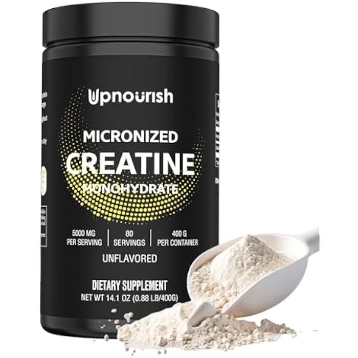 UpNourish Micronized Creatine Monohydrate Powder 400 G - Unflavored Vegan for Pre Workout, Muscle Building Pure Women and Men Instantized Supplement, 80 Servings 14.1096 Ounce - Image 1