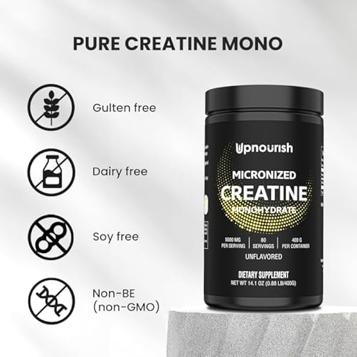 UpNourish Micronized Creatine Monohydrate Powder 400 G - Unflavored Vegan for Pre Workout, Muscle Building Pure Women and Men Instantized Supplement, 80 Servings 14.1096 Ounce - Image 3
