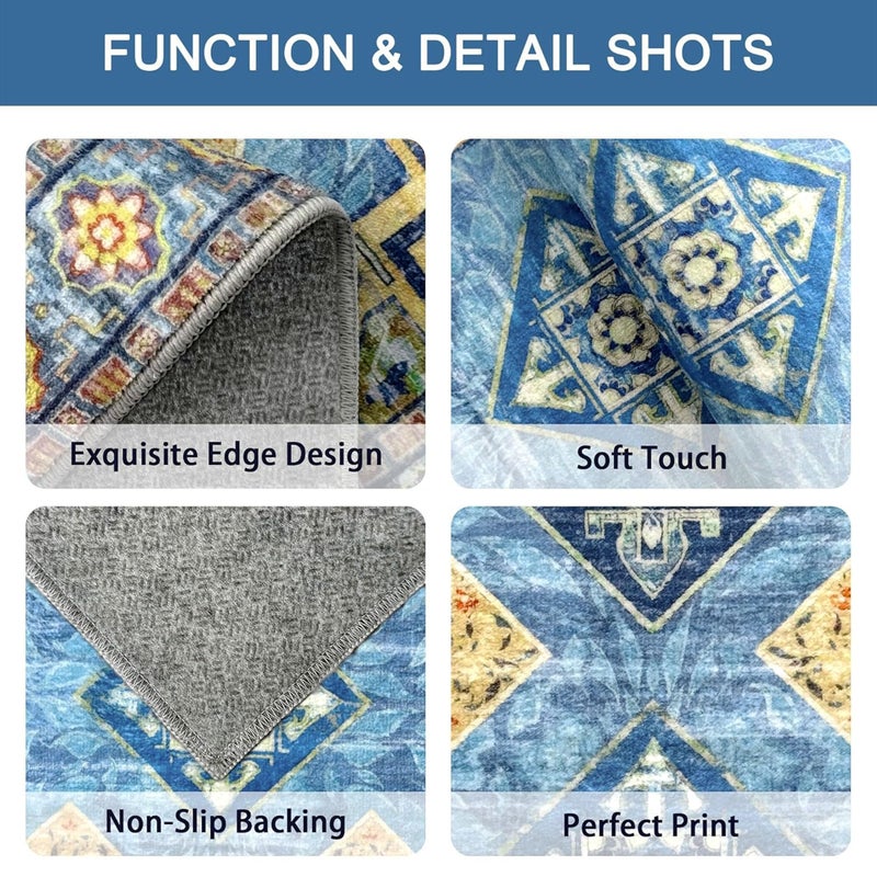 Tritard 100% Non Slip Kitchen Rugs Sets of 3 Washable Boho Kitchen Mats for Floor Vintage Farmhouse Kitchen Rug Soft Runner Rug for Hallway, Laundry Room, Indoor Entryway, Light Blue - Image 4