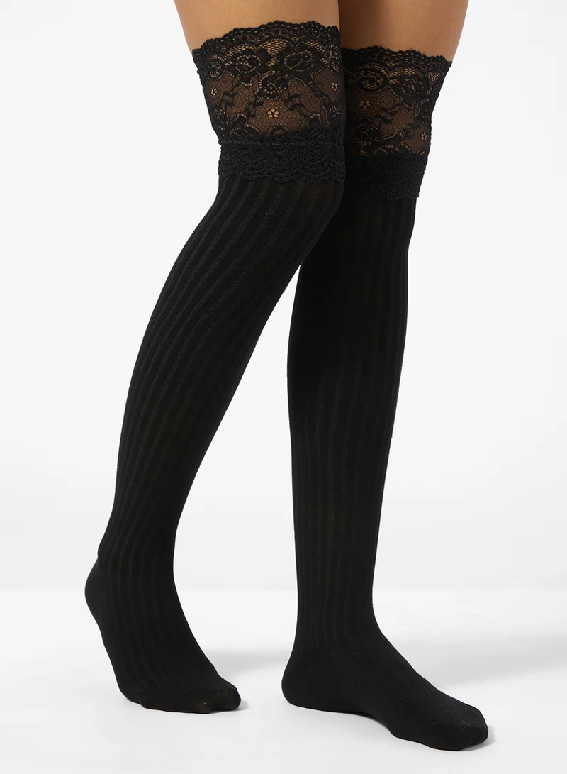 Ginger Over The Knee Lace Detail Socks