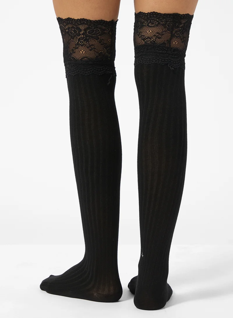 Ginger Over The Knee Lace Detail Socks