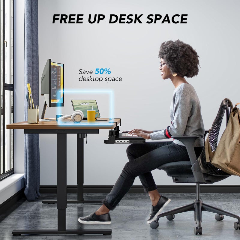 AX WABER Keyboard Tray Under Desk Pull Out with Extra Sturdy Adjustable C Clamp Mount System, 27.3 (32.5 inch Including Clamps) x 11 Inch Slide-Out Platform Computer Drawer for Typing, Black,AX01WB01 - Image 3