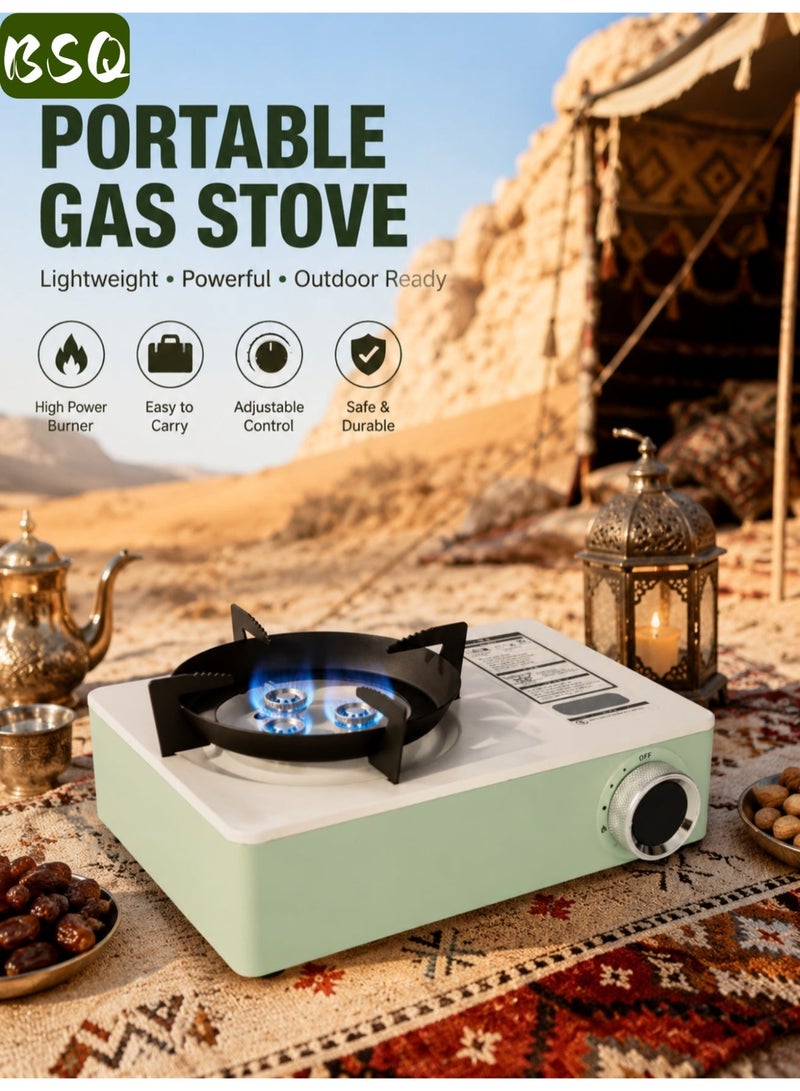 BSQ Portable Three-Burn Windproof Camping Stove | emergency gas stove、camp stove、camping accessories、camping stove、portable gas stove、portable stove | Gas Stove | BBQ Grill | Piezoelectric Ignition | Butane/Propane Dual Fuel Compatible | Includes Dedicated Storage Case | Suitable for Outdoor BBQs, Hiking Adventures, and Picnics - Image 1