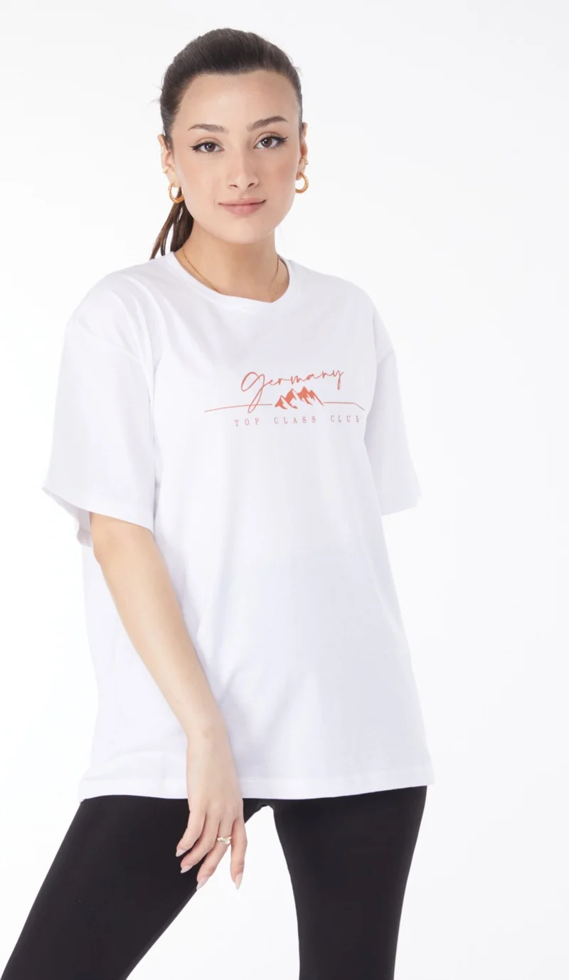 Tofisa 24633-WHITE Crew Neck Short Sleeve Printed T-Shirt