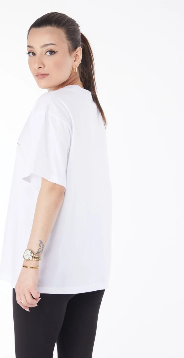 Tofisa 24633-WHITE Crew Neck Short Sleeve Printed T-Shirt