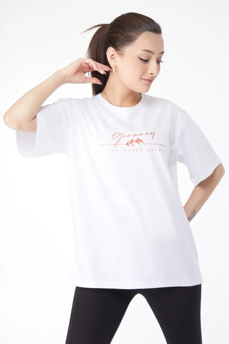 Tofisa 24633-WHITE Crew Neck Short Sleeve Printed T-Shirt