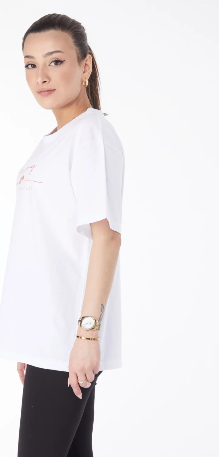Tofisa 24633-WHITE Crew Neck Short Sleeve Printed T-Shirt
