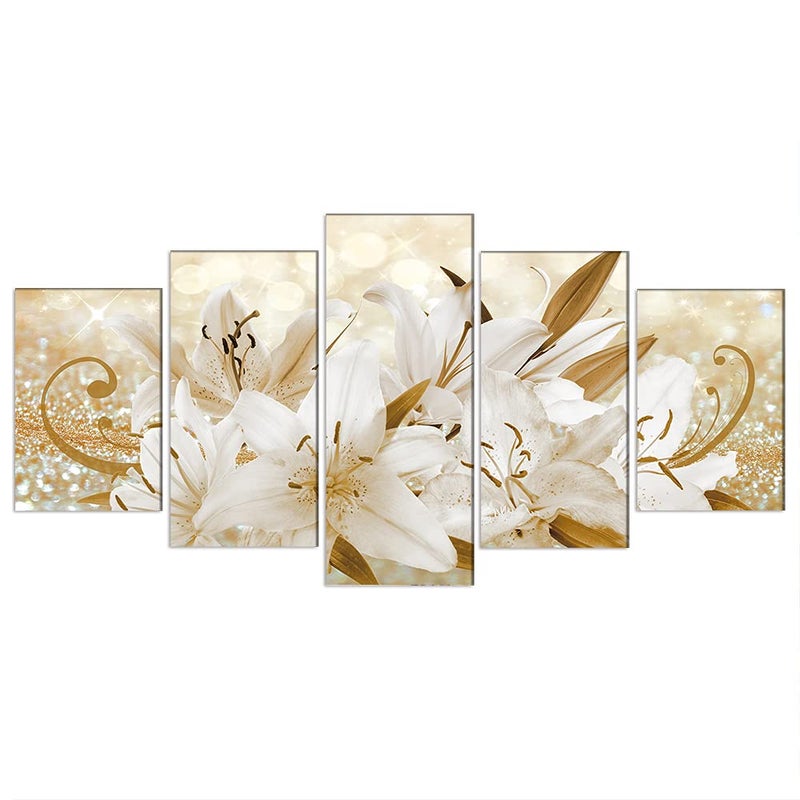 LUDUHU Golden Orchid Flowers Canvas Print - Abstract Floral Wall Art Painting Decor for Home Decoration Artwork Picture Bedroom (E,Oversize 80x40inch) - Image 2