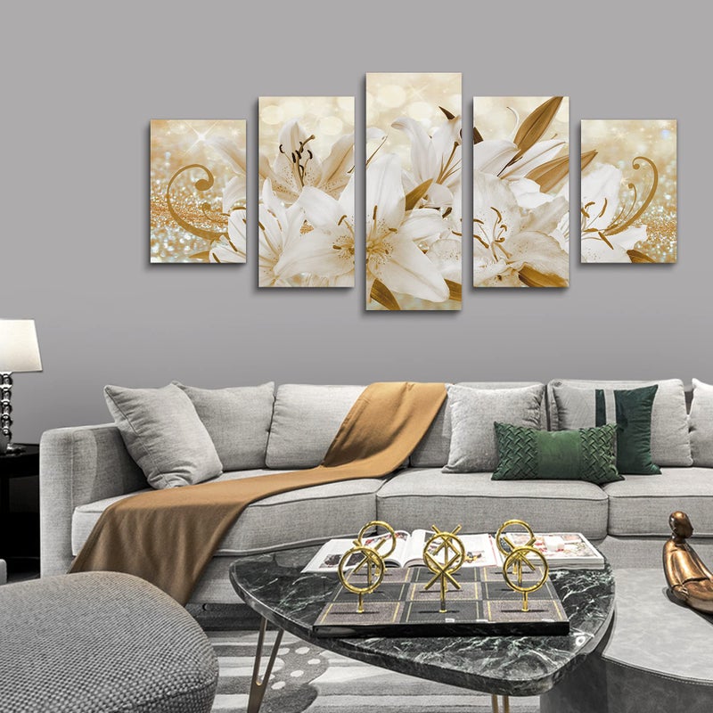 LUDUHU Golden Orchid Flowers Canvas Print - Abstract Floral Wall Art Painting Decor for Home Decoration Artwork Picture Bedroom (E,Oversize 80x40inch) - Image 5