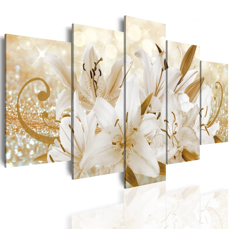 LUDUHU Golden Orchid Flowers Canvas Print - Abstract Floral Wall Art Painting Decor for Home Decoration Artwork Picture Bedroom (E,Oversize 80x40inch) - Image 1