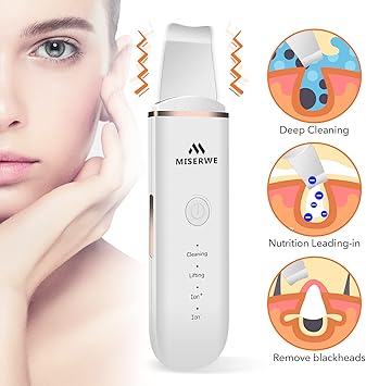Miserwe Skin Scrubber Face Skin Spatula Blackhead Remover Pore Cleaner Face Beauty Lifting Tool Comedones Extractor with 4 Modes Facial Scrubber Spatula for Deep Cleansing With Two Silicone Case - Image 3