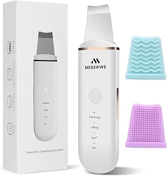 Miserwe Skin Scrubber Face Skin Spatula Blackhead Remover Pore Cleaner Face Beauty Lifting Tool Comedones Extractor with 4 Modes Facial Scrubber Spatula for Deep Cleansing With Two Silicone Case - Image 1