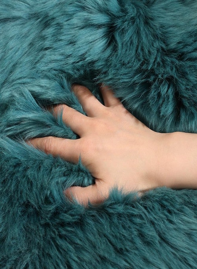 LLB Genuine Sheepskin Area Rug Wool Rug Fur Carpet Fluffy Shaggy Fur Rug for Living Room Kids Bedroom Real Sheepskin Throw Lambskin Rugs Sofa Mat Chair Seat Covers (Peacock Blue, 2 x 6 ft Sheepskin) - Image 4