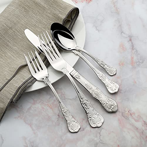 Wallace Queen 65-Piece 18/10 Stainless Steel Flatware Set, Silver, Service for 12 - - Image 3