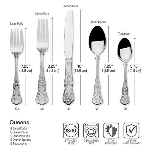 Wallace Queen 65-Piece 18/10 Stainless Steel Flatware Set, Silver, Service for 12 - - Image 5