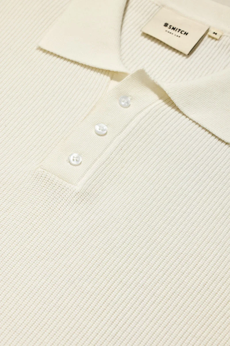 SNITCH Core Lab White Textured Polo T-Shirt